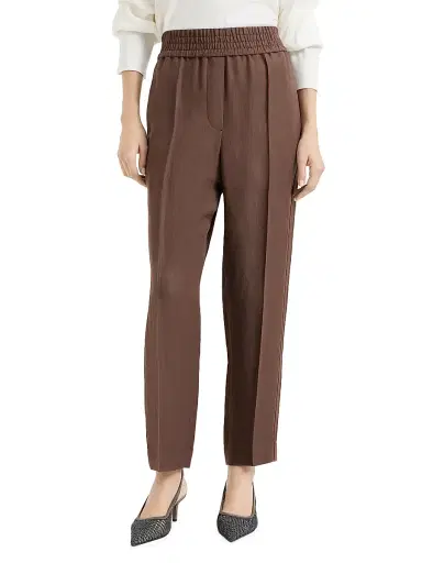 Brunello Cucinelli Women's Viscose and Linen Fluid Twill Baggy Pull on Trousers - Cocoa - Size 00 | Thumbnail 2