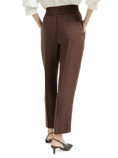 Brunello Cucinelli Women's Viscose and Linen Fluid Twill Baggy Pull on Trousers - Cocoa - Size 00 | Thumbnail 3