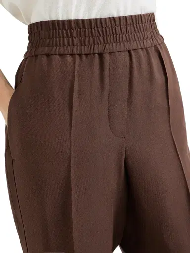 Brunello Cucinelli Women's Viscose and Linen Fluid Twill Baggy Pull on Trousers - Cocoa - Size 00 | Thumbnail 4