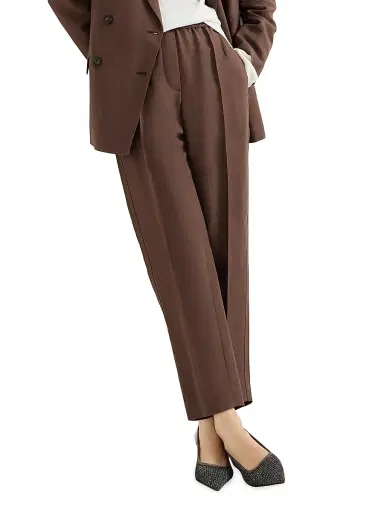 Brunello Cucinelli Women's Viscose and Linen Fluid Twill Baggy Pull on Trousers - Cocoa - Size 00 | Thumbnail 5