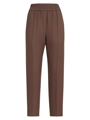 Brunello Cucinelli Women's Viscose and Linen Fluid Twill Baggy Pull on Trousers - Cocoa - Size 00 | Thumbnail 1