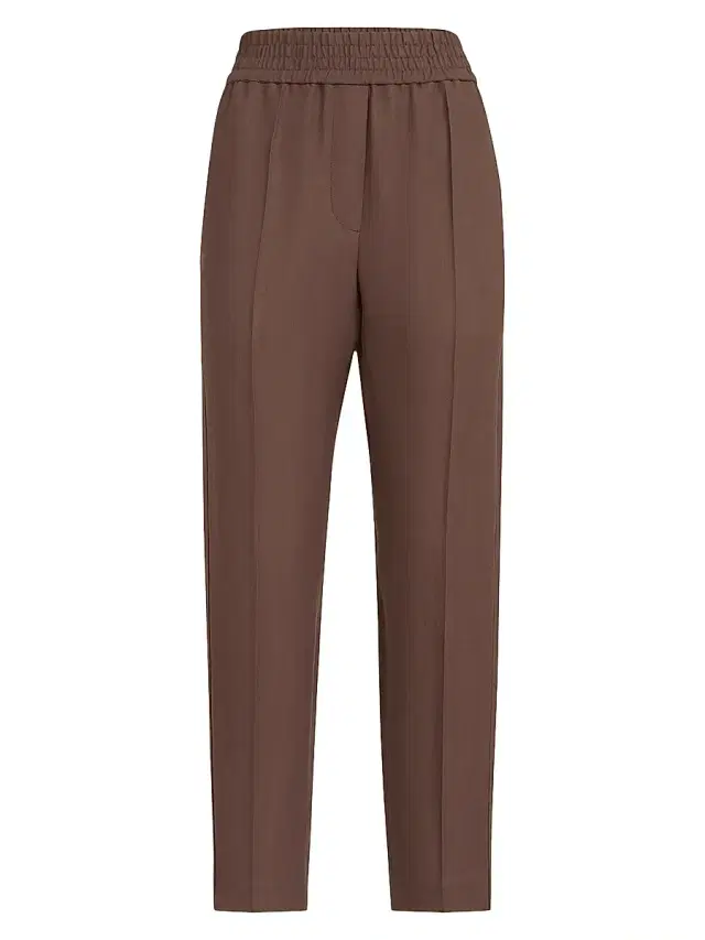 Brunello Cucinelli Women's Viscose and Linen Fluid Twill Baggy Pull on Trousers - Cocoa