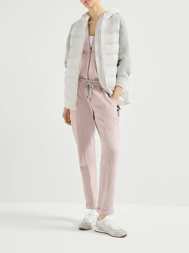Brunello Cucinelli Women's Stretch Cotton Lightweight French Terry Track Trousers with Monili - Blue | Thumbnail 12