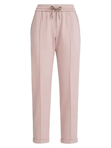 Brunello Cucinelli Women's Stretch Cotton Lightweight French Terry Track Trousers with Monili - Blue | Thumbnail 7
