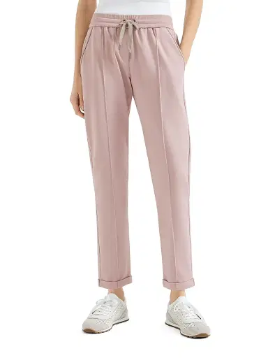 Brunello Cucinelli Women's Stretch Cotton Lightweight French Terry Track Trousers with Monili - Blue | Thumbnail 8