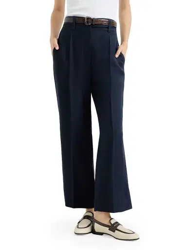 Brunello Cucinelli Women's Viscose and Linen Fluid Twill Cigarette Trousers with Monili - Blue - Size 00 | Thumbnail 2