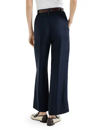 Brunello Cucinelli Women's Viscose and Linen Fluid Twill Cigarette Trousers with Monili - Blue - Size 00 | Thumbnail 3