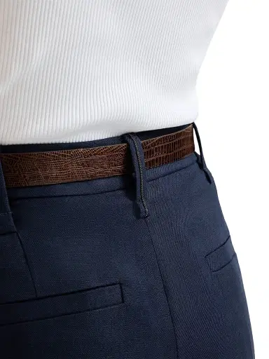 Brunello Cucinelli Women's Viscose and Linen Fluid Twill Cigarette Trousers with Monili - Blue - Size 00 | Thumbnail 4