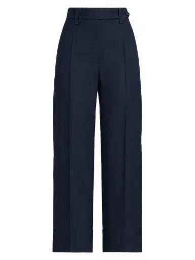 Brunello Cucinelli Women's Viscose and Linen Fluid Twill Cigarette Trousers with Monili - Blue - Size 00 | Thumbnail 1