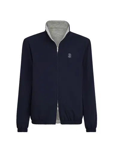 Brunello Cucinelli Men's Bonded Nylon Reversible Outerwear Jacket - Navy Blue - Size XXL | Thumbnail 1 Brunello Cucinelli Men's Bonded Nylon Reversible Outerwear Jacket - Navy Blue - Size XXL | Thumbnail 1