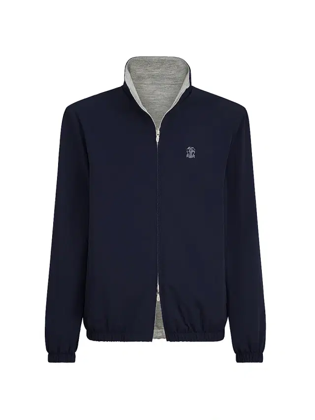 Brunello Cucinelli Men's Bonded Nylon Reversible Outerwear Jacket - Navy Blue