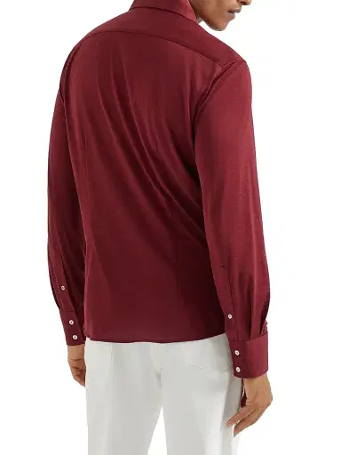 Brunello Cucinelli Men's Silk and Cotton Jersey Shirt with Spread Collar | Thumbnail 3