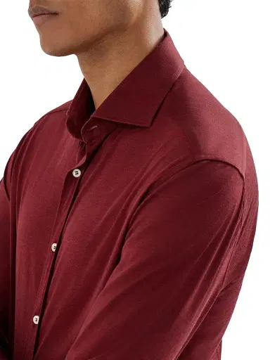 Brunello Cucinelli Men's Silk and Cotton Jersey Shirt with Spread Collar | Thumbnail 4