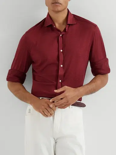 Brunello Cucinelli Men's Silk and Cotton Jersey Shirt with Spread Collar | Thumbnail 5
