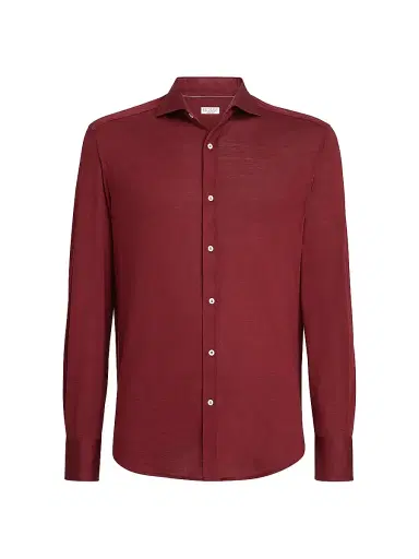 Brunello Cucinelli Men's Silk and Cotton Jersey Shirt with Spread Collar | Thumbnail 1