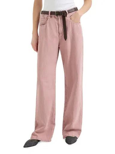 Brunello Cucinelli Women's Garment Dyed Contemporary Trousers - Pink | Thumbnail 2 Brunello Cucinelli Women's Garment Dyed Contemporary Trousers - Pink | Thumbnail 2