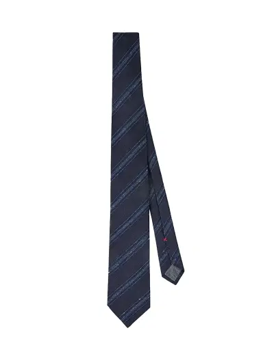 Brunello Cucinelli Men's Slubbed Stripes Silk and Cotton Tie | Thumbnail 1