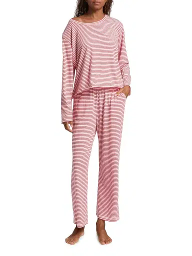 Papinelle Women's Jada Striped Cotton Pajamas - Rosewater Red Stripe | Thumbnail 2 Papinelle Women's Jada Striped Cotton Pajamas - Rosewater Red Stripe | Thumbnail 2