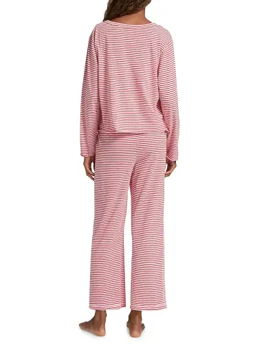 Papinelle Women's Jada Striped Cotton Pajamas - Rosewater Red Stripe | Thumbnail 5 Papinelle Women's Jada Striped Cotton Pajamas - Rosewater Red Stripe | Thumbnail 5
