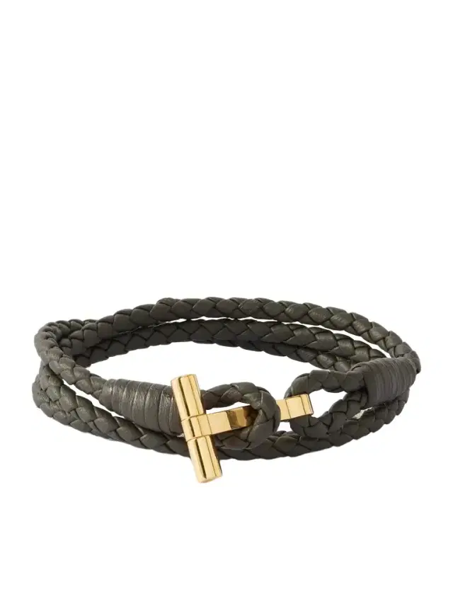Tom Ford Woven Leather and Gold-Plated Wrap Bracelet - Men