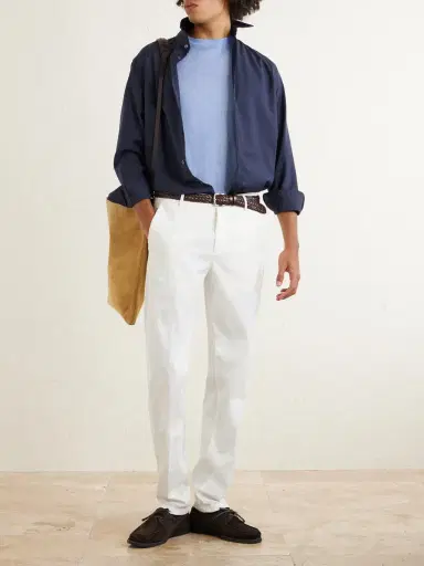 ELEVENTY Straight-Leg Stretch-Cotton and Silk-Blend Trousers - Men | Thumbnail 2