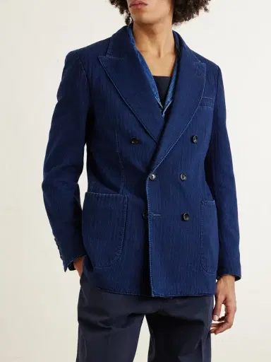 Tom Ford Double-Breasted Herringbone Denim Blazer - Men | Thumbnail 3