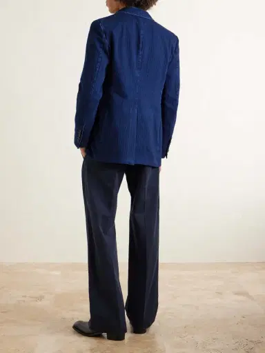 Tom Ford Double-Breasted Herringbone Denim Blazer - Men | Thumbnail 4