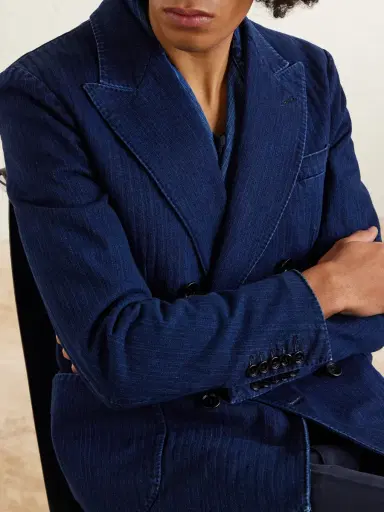 Tom Ford Double-Breasted Herringbone Denim Blazer - Men | Thumbnail 5
