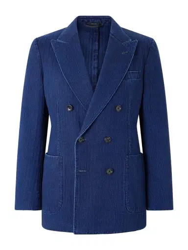 Tom Ford Double-Breasted Herringbone Denim Blazer - Men | Thumbnail 1