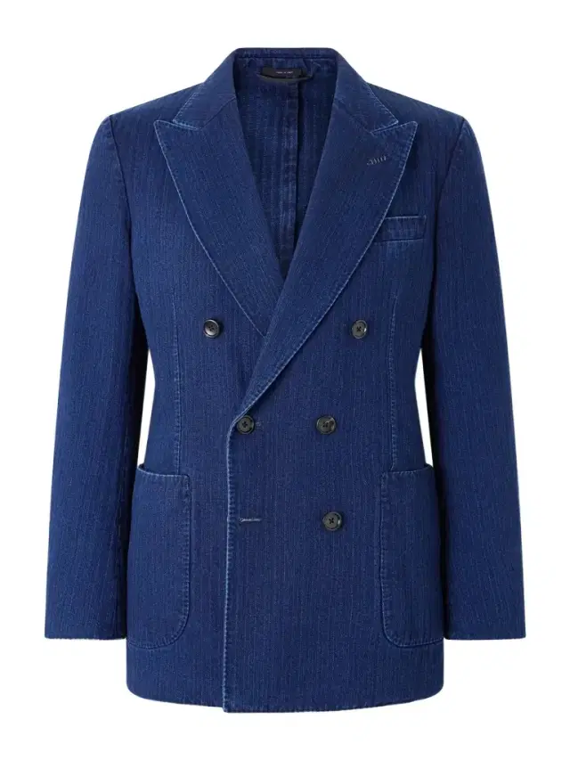 Tom Ford Double-Breasted Herringbone Denim Blazer - Men