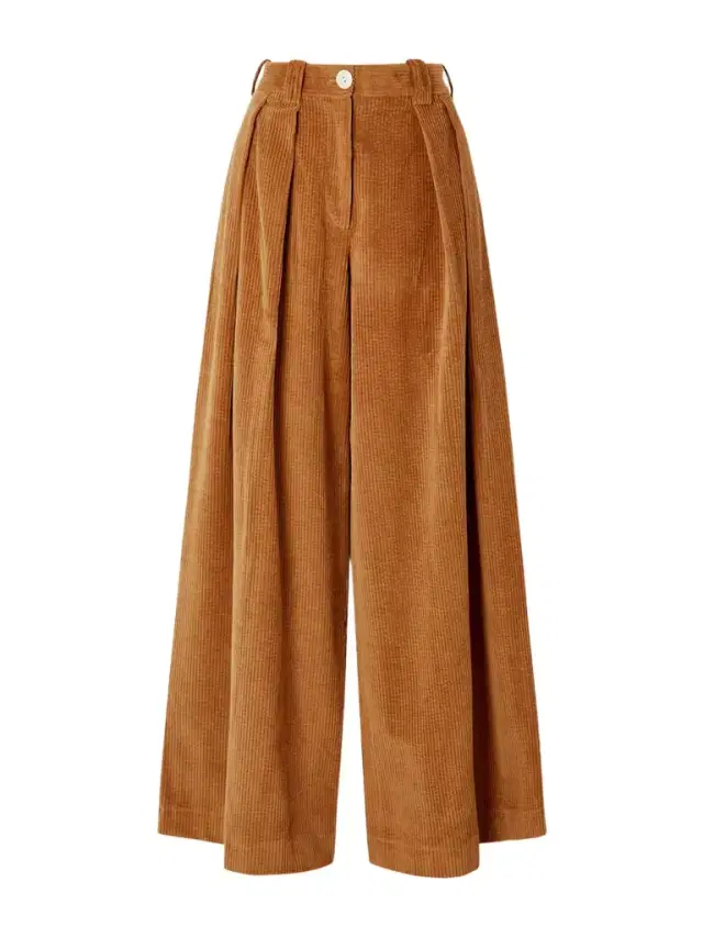 Pleated Cotton-corduroy Wide-leg Pants