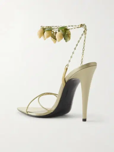 Saint Laurent Mon Chéri Embellished Suede-trimmed Satin Sandals | Thumbnail 3 Saint Laurent Mon Chéri Embellished Suede-trimmed Satin Sandals | Thumbnail 3