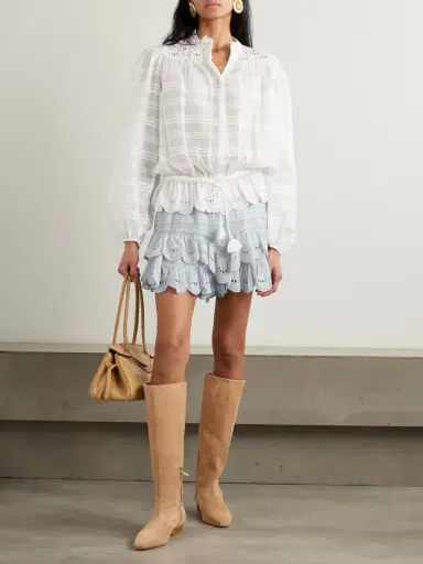Marant Étoile Jocadia Lace And Broderie Anglaise-trimmed Organic Cotton-voile Shorts | Thumbnail 2 Marant Étoile Jocadia Lace And Broderie Anglaise-trimmed Organic Cotton-voile Shorts | Thumbnail 2