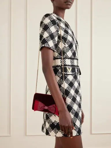 Valentino Garavani Vlogo Signature Mini Bow-detailed Velvet Shoulder Bag | Thumbnail 3