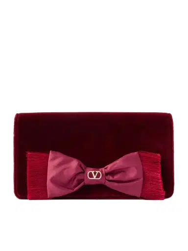 Valentino Garavani Vlogo Signature Mini Bow-detailed Velvet Shoulder Bag | Thumbnail 1