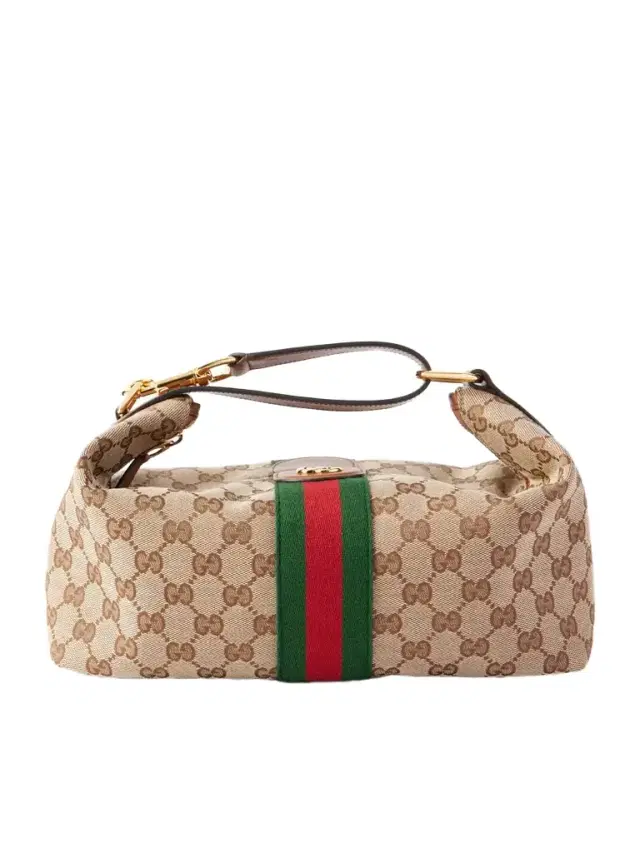 Ophidia Leather-trimmed Striped Coated-canvas Clutch