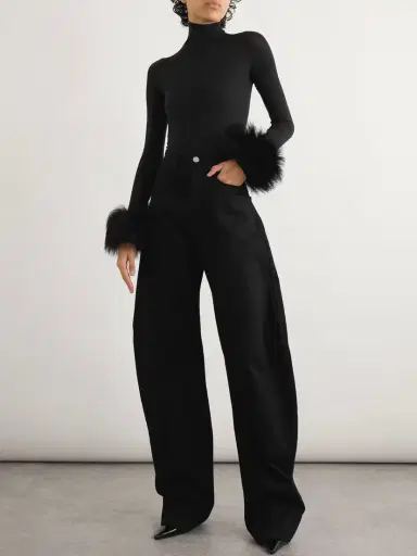 Alaïa Shearling-trimmed Stretch-jersey Turtleneck Bodysuit | Thumbnail 2 Alaïa Shearling-trimmed Stretch-jersey Turtleneck Bodysuit | Thumbnail 2