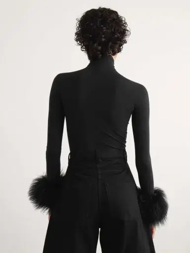 Alaïa Shearling-trimmed Stretch-jersey Turtleneck Bodysuit | Thumbnail 3 Alaïa Shearling-trimmed Stretch-jersey Turtleneck Bodysuit | Thumbnail 3