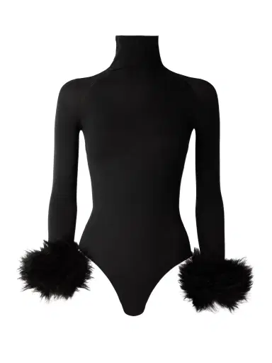 Alaïa Shearling-trimmed Stretch-jersey Turtleneck Bodysuit | Thumbnail 1 Alaïa Shearling-trimmed Stretch-jersey Turtleneck Bodysuit | Thumbnail 1