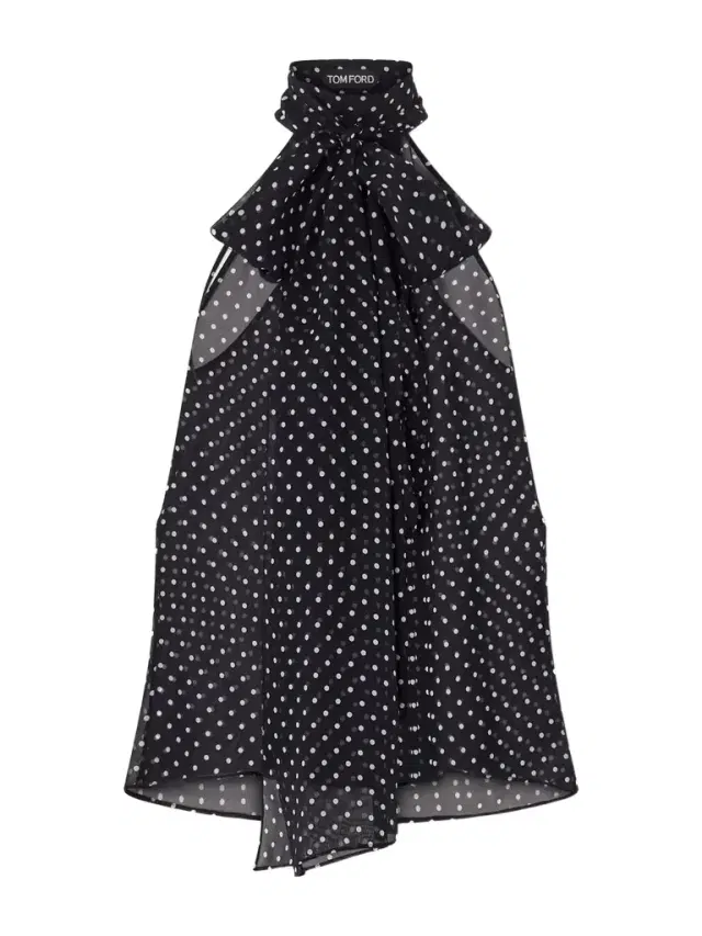 Pussy-bow Polka-dot Silk-georgette Top