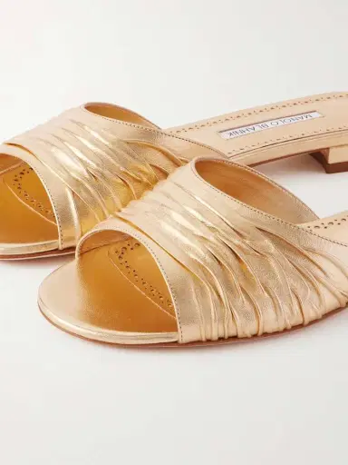 Manolo Blahnik Parua Pleated Metallic Leather Slides | Thumbnail 5 Manolo Blahnik Parua Pleated Metallic Leather Slides | Thumbnail 5