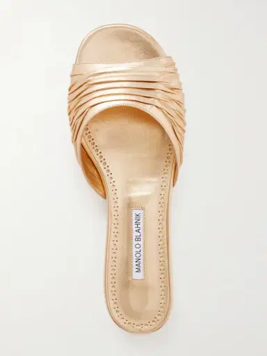 Manolo Blahnik Parua Pleated Metallic Leather Slides | Thumbnail 6 Manolo Blahnik Parua Pleated Metallic Leather Slides | Thumbnail 6