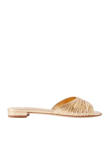 Manolo Blahnik Parua Pleated Metallic Leather Slides | Thumbnail 1 Manolo Blahnik Parua Pleated Metallic Leather Slides | Thumbnail 1