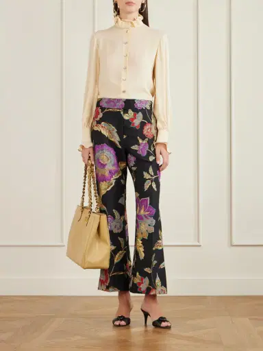 Valentino Garavani Floral-brocade Wool-blend Straight-leg Pants | Thumbnail 2 Valentino Garavani Floral-brocade Wool-blend Straight-leg Pants | Thumbnail 2