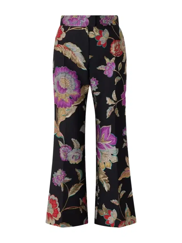 Valentino Garavani Floral-brocade Wool-blend Straight-leg Pants