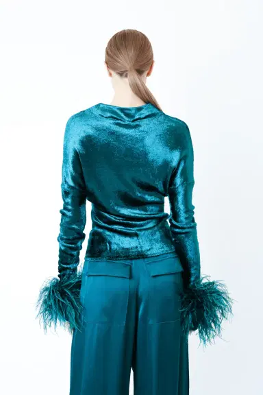 LAPOINTE Velvet Dolman Top With Feathers | Thumbnail 2 LAPOINTE Velvet Dolman Top With Feathers | Thumbnail 2