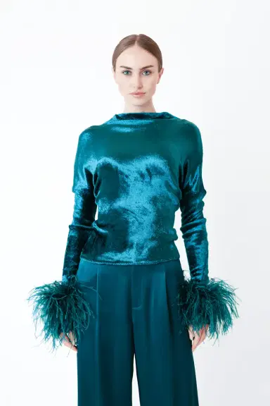 LAPOINTE Velvet Dolman Top With Feathers | Thumbnail 3 LAPOINTE Velvet Dolman Top With Feathers | Thumbnail 3