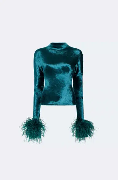 LAPOINTE Velvet Dolman Top With Feathers | Thumbnail 4 LAPOINTE Velvet Dolman Top With Feathers | Thumbnail 4