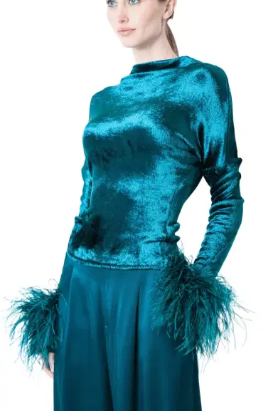 LAPOINTE Velvet Dolman Top With Feathers | Thumbnail 1 LAPOINTE Velvet Dolman Top With Feathers | Thumbnail 1