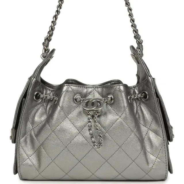 Chanel Chanel Mini 25 Hobo Bag Anthracite Metallic Caviar Silver Hardware